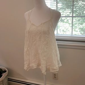 Handkerchief Aerie camisole. Cream, with lace-embroidered bottom